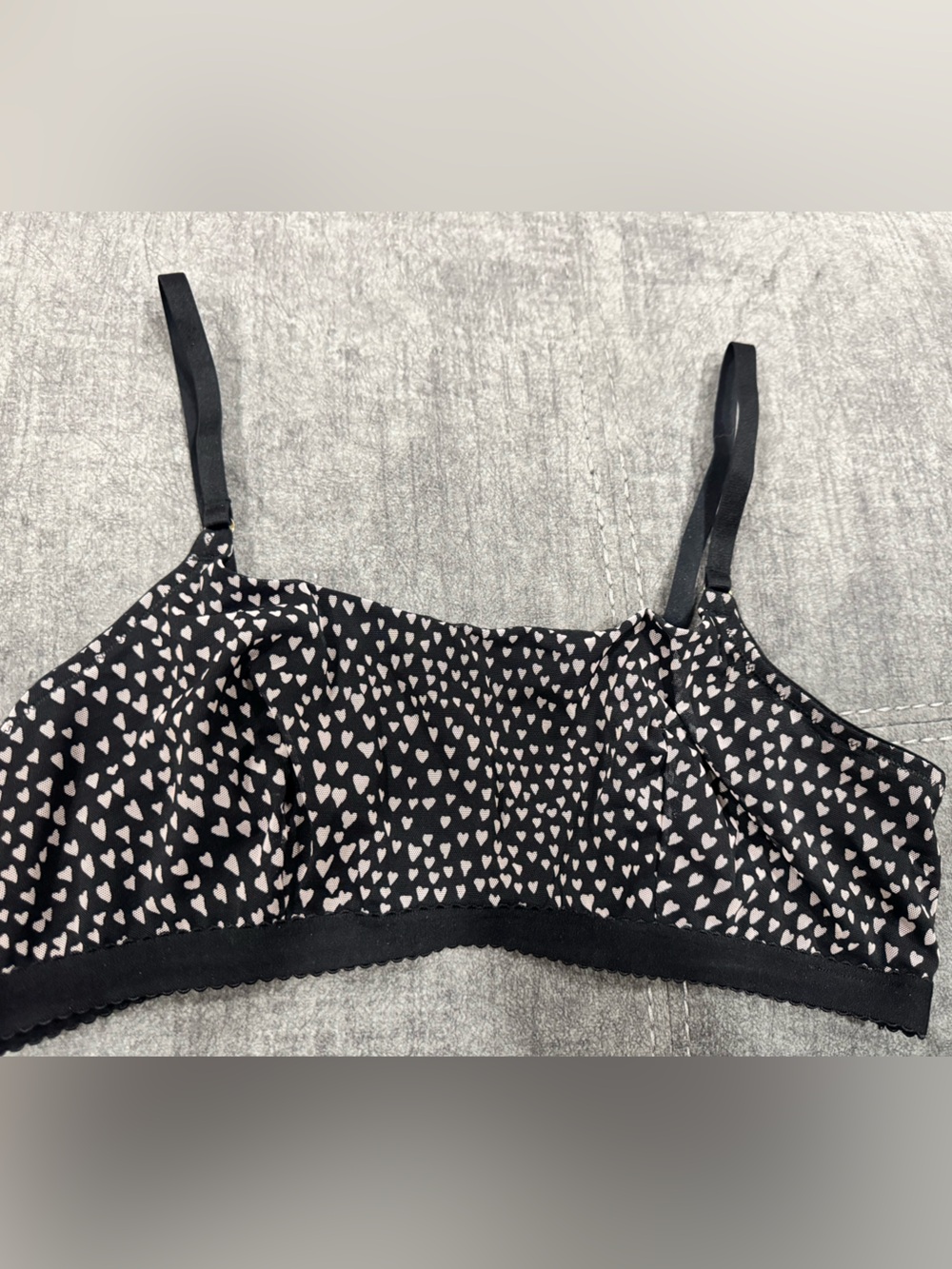 Black & light pink Heart Print Bralette - Women Intimates